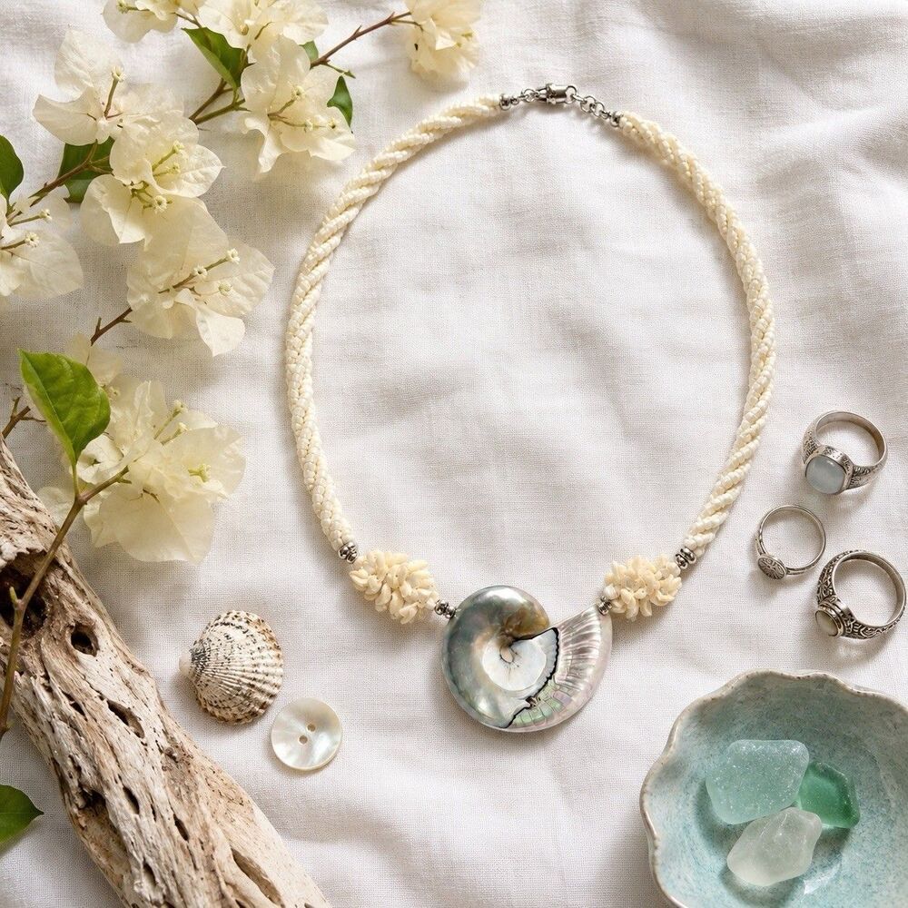 Mermaidcore Nautilus Shell Necklace Coastal Beach Boho Jewelry